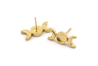 Altın Ay Küpe, 2 Altın Kaplama Pirinç Hilal Küpe - Ped Boyutu 6 mm (19x8 mm) N1269 H0983