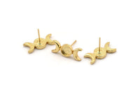Altın Ay Küpe, 2 Altın Kaplama Pirinç Hilal Küpe - Ped Boyutu 6 mm (19x8 mm) N1269 H0983
