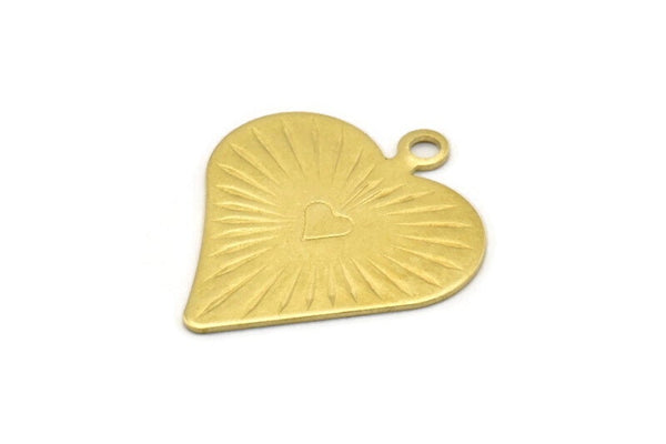 Brass Heart Charm, 4 Raw Brass Heart Charms With 1 Loop, Pendants, Findings (35x30x0.80mm) A0736