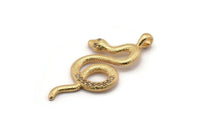 Gold Snake Charm, Gold Plated Snake, Cubic Zircon, CZ Pave Snake Charm, Zircon Charm Pendants (30x14mm) SY0234