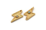 Gold Lightning Charm, Gold Plated Lightning, Cubic Zircon, CZ Pave Lightning Charm With 1 Hole, Zircon Charm Pendants (22x9mm) SY0233