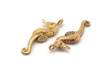 Gold Sea Horse Charm, Gold Plated Sea Horse, Cubic Zircon, CZ Pave Sea Horse Charm, Zircon Charm Pendants (31x11mm) SY0223