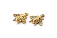 Gold Bee Charm, Gold Plated Bee, Cubic Zircon, 2 CZ Pave Bee Charms, Zircon Charm Pendants With 1 Loop (16x16mm) SY0238