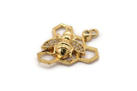 Gold Bee Charm, Gold Plated Bee, Cubic Zircon, CZ Pave Bee Charm, Zircon Charm Pendants With 1 Loop (24x20mm) SY0227