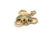 Gold Bee Charm, Gold Plated Bee, Cubic Zircon, CZ Pave Bee Charm, Zircon Charm Pendants With 1 Loop (24x20mm) SY0227
