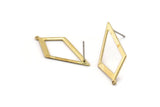 Brass Diamond Earring, 8 Raw Brass Rhombus Stud Earrings Wiht 1 Loop (28x13x0.80mm) D855 A1162