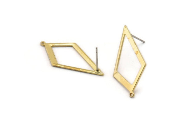 Brass Diamond Earring, 8 Raw Brass Rhombus Stud Earrings Wiht 1 Loop (28x13x0.80mm) D855 A1162