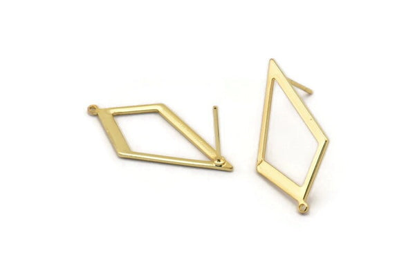 Gold Diamond Earring, 6 Gold Plated Brass Rhombus Stud Earrings Wiht 1 Loop (28x13x0.80mm) D855 A1162