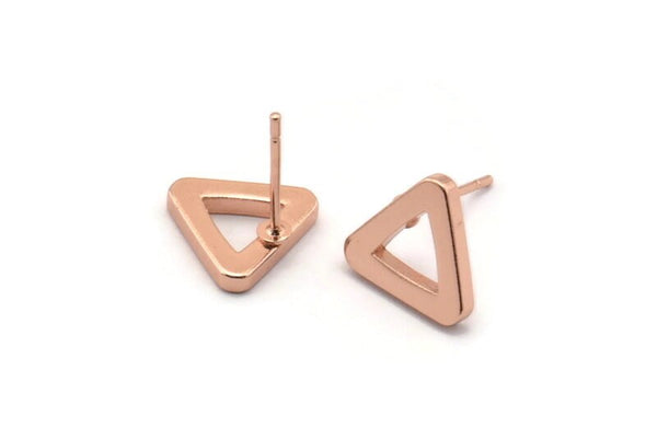 Rose Gold Triangle Earring, 4 Rose Gold Plated Brass Triangle Stud Earrings (10x2mm) D0019 A1128 Q0827