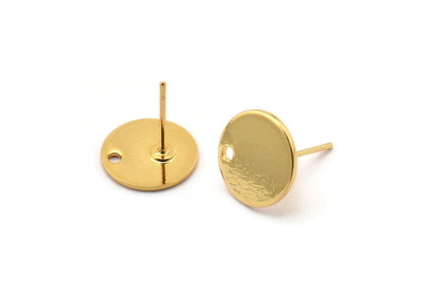 Gold Round Earring, 4 Gold Plated Brass Round Earring Studs (12x0.80mm) M040 A1548 Q1047