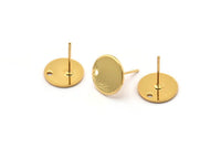 Gold Round Earring, 4 Gold Plated Brass Round Earring Studs (12x0.80mm) M040 A1548 Q1047