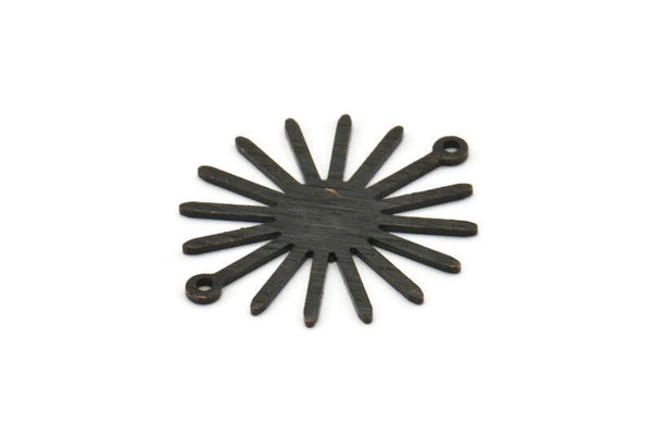 Black Sun Charm, 6 Textured Oxidized Black Brass Sun Connectors With 2 Loops, Pendants (29x25x0.80mm) M01652 H0859