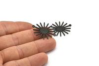 Black Sun Charm, 6 Textured Oxidized Black Brass Sun Connectors With 2 Loops, Pendants (29x25x0.80mm) M01652 H0859