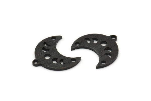 Black Moon Charm, 10 Textured Oxidized Black Brass Crescent Moon Phases Charms With 1 Loop And 2 Holes (15x9x1mm) M01849