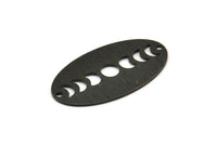 Siyah Oval Charm, 2 Delikli 4 Dokulu Oksitlenmiş Siyah Pirinç Oval Ay Evreleri Charm'ı, Kolye Uçları (35x19x0,80 mm) M02192