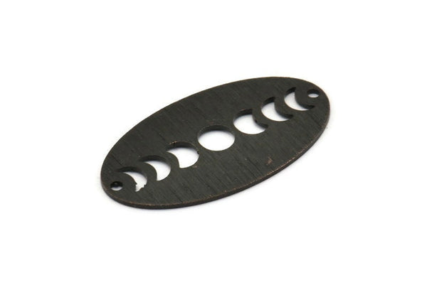Siyah Oval Charm, 2 Delikli 4 Dokulu Oksitlenmiş Siyah Pirinç Oval Ay Evreleri Charm'ı, Kolye Uçları (35x19x0,80 mm) M02192
