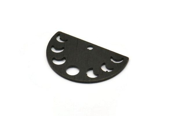 Siyah Ay Tılsımı, 1 Delikli 8 Dokulu Oksitlenmiş Siyah Pirinç Ay Evreleri Tılsımı (22x14x0,80 mm) M01563