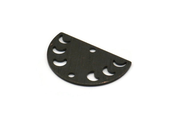 Siyah Ay Tılsımı, 2 Delikli 8 Dokulu Oksitlenmiş Siyah Pirinç Ay Evreleri Tılsımı (22x14x0,80 mm) M01566