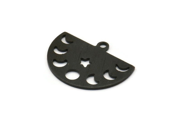 Siyah Yıldız Charm, 1 Döngülü 8 Dokulu Oksitlenmiş Siyah Pirinç Ay Evreleri Charm'ı (22x17x0,80 mm) M01567