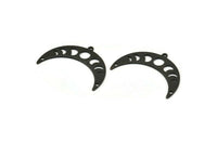 Siyah Ay Tılsımı, 1 Döngü ve 2 Delikli 6 Dokulu Oksitlenmiş Siyah Pirinç Ay Evreleri Tılsımı (36x12x0,80 mm) M01455