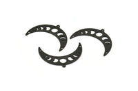 Siyah Ay Tılsımı, 1 Döngü ve 2 Delikli 6 Dokulu Oksitlenmiş Siyah Pirinç Ay Evreleri Tılsımı (36x12x0,80 mm) M01455