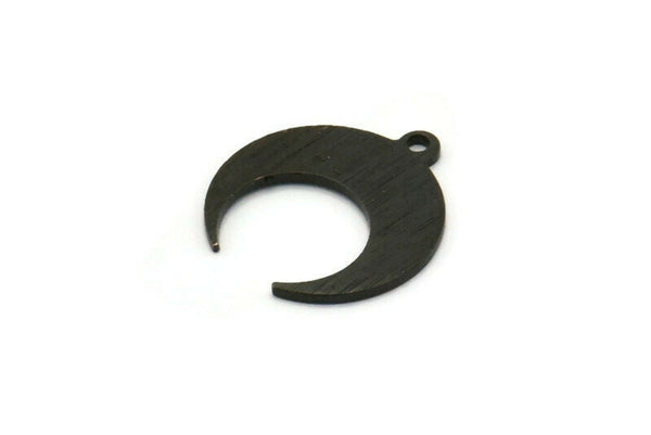 Siyah Ay Tılsımı, 1 Döngülü 12 Dokulu Oksitlenmiş Siyah Pirinç Hilal, Küpeler (16x14x0,80 mm) M01572 H1015