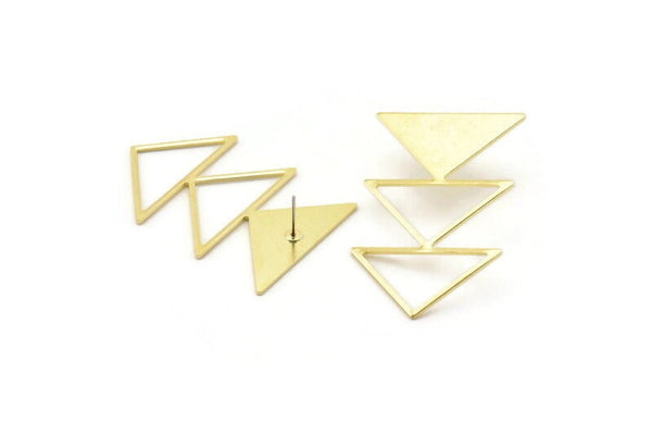Brass Triangle Earring, 2 Raw Brass Triangle Stud Earrings (45x30x1mm) M01805 A2499
