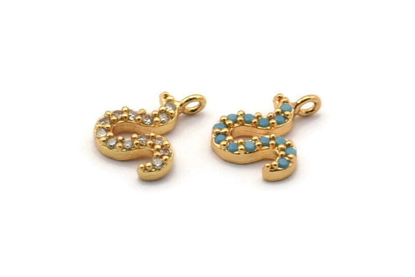 Gold Charm, 2 Gold Plated, Cubic Zircon, CZ Pave Charm, Zircon Charm Pendants (12x9mm) SY0202