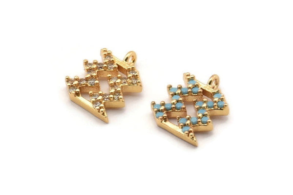 Gold Aquarius Charm, Gold Plated Aquarius, Cubic Zircon, 2 CZ Pave Aquarius Charms, Zircon Charm Pendants With 1 Loop (13x10mm) SY0231