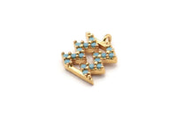 Gold Aquarius Charm, Gold Plated Aquarius, Cubic Zircon, 2 CZ Pave Aquarius Charms, Zircon Charm Pendants With 1 Loop (13x10mm) SY0231