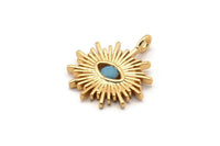 Gold Eye Charm, Gold Plated Eye, Cubic Zircon, CZ Pave Eye Charm, 2 Zircon Sun Shaped Eye Pendants With 1 Loop (18x15mm) SY0222