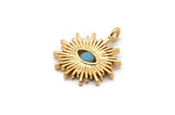 Gold Eye Charm, Gold Plated Eye, Cubic Zircon, CZ Pave Eye Charm, 2 Zircon Sun Shaped Eye Pendants With 1 Loop (18x15mm) SY0222