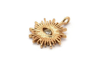 Gold Eye Charm, Gold Plated Eye, Cubic Zircon, CZ Pave Eye Charm, 2 Zircon Sun Shaped Eye Pendants With 1 Loop (18x15mm) SY0222