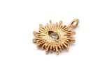 Gold Eye Charm, Gold Plated Eye, Cubic Zircon, CZ Pave Eye Charm, 2 Zircon Sun Shaped Eye Pendants With 1 Loop (18x15mm) SY0222