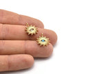 Gold Eye Charm, Gold Plated Eye, Cubic Zircon, CZ Pave Eye Charm, 2 Zircon Sun Shaped Eye Pendants With 1 Loop (18x15mm) SY0222