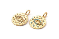 Gold Eye Charm, Gold Plated Eye, Cubic Zircon, CZ Pave Eye Charm, 2 Zircon Round Shaped Eye Pendants With 1 Pad And 1 Loop (27x20mm) SY0229