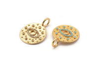 Gold Eye Charm, Gold Plated Eye, Cubic Zircon, CZ Pave Eye Charm, 2 Zircon Round Shaped Eye Pendants With 1 Pad And 1 Loop (27x20mm) SY0229