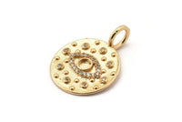 Gold Eye Charm, Gold Plated Eye, Cubic Zircon, CZ Pave Eye Charm, 2 Zircon Round Shaped Eye Pendants With 1 Pad And 1 Loop (27x20mm) SY0229