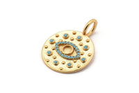 Gold Eye Charm, Gold Plated Eye, Cubic Zircon, CZ Pave Eye Charm, 2 Zircon Round Shaped Eye Pendants With 1 Pad And 1 Loop (27x20mm) SY0229