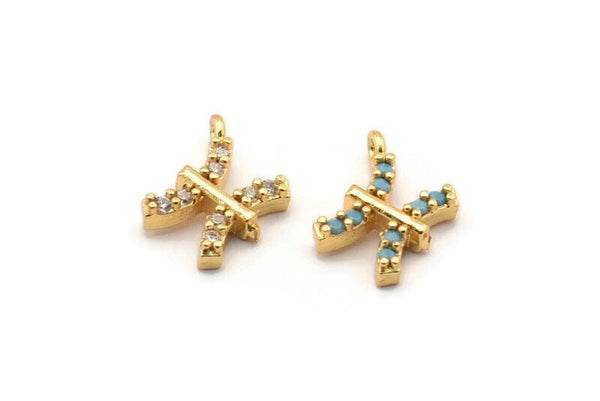 Gold Pisces Charm, Gold Plated Pisces, Cubic Zircon, 2 CZ Pave Pisces Charms, Zircon Zodiac Charm Pendants With 1 Loop (13x10mm) SY0220