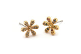 Gold Flower Earring, 4 Gold Plated Brass Flower Stud Earrings, CZ Pave Earrings, Zircon Flower Stud Earrings (10x9mm) SY0249