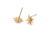 Brass Pole Star Earring, 8 Raw Brass Tiny Pole Star Stud Earrings (10x9mm) SY0269