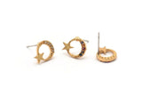 Gold Moon Earring, 4 Gold Plated Brass Crescent Moon And Star Stud Earrings, CZ Pave, Zircon Earrings (9x12mm) SY0252