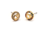 Gold Heart Earring, 4 Gold Plated Brass Round Shaped Heart Stud Earrings, CZ Pave Earrings, Zircon Heart Stud Earrings (8mm) SY0275