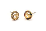 Gold Heart Earring, 4 Gold Plated Brass Round Shaped Heart Stud Earrings, CZ Pave Earrings, Zircon Heart Stud Earrings (8mm) SY0275