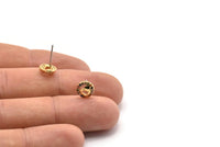 Gold Heart Earring, 4 Gold Plated Brass Round Shaped Heart Stud Earrings, CZ Pave Earrings, Zircon Heart Stud Earrings (8mm) SY0275