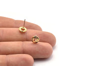 Gold Heart Earring, 4 Gold Plated Brass Round Shaped Heart Stud Earrings, CZ Pave Earrings, Zircon Heart Stud Earrings (8mm) SY0251