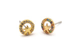 Gold Star Earring, 4 Gold Plated Brass Round Shaped Star Stud Earrings, CZ Pave Earrings, Zircon Star Stud Earrings (8mm) SY0246