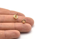 Gold Star Earring, 4 Gold Plated Brass Round Shaped Star Stud Earrings, CZ Pave Earrings, Zircon Star Stud Earrings (8mm) SY0246