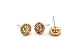 Gold Snowflake Earring, 4 Gold Plated Brass Round Shaped Snowflake Stud Earrings, CZ Pave, Zircon Snowflake Stud Earrings (8mm) SY0270